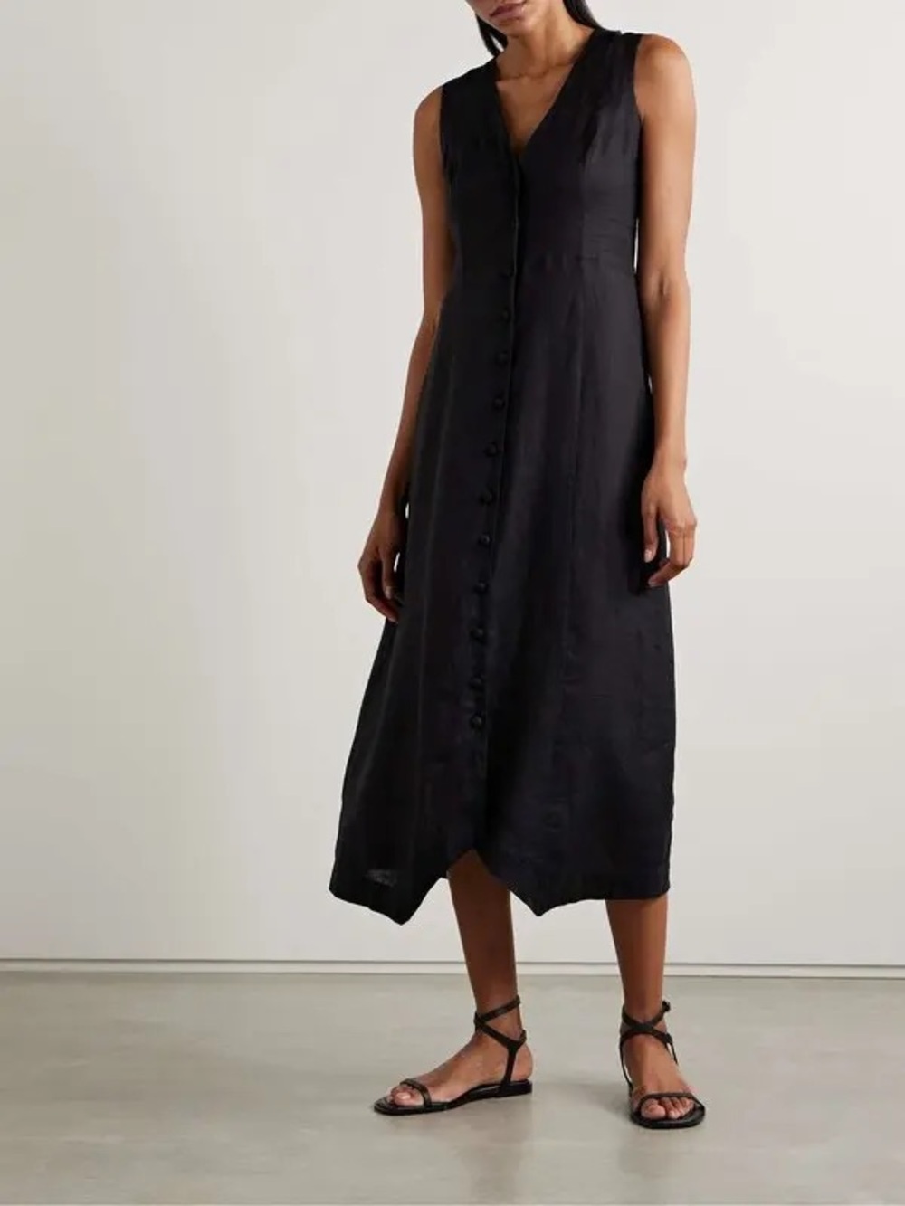 Doen Allene Dress Size M Sleeveless Black Button-Front Midi Dress